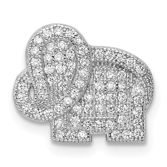 925 Sterling Silver Elephant Slide Pendant Charm with Cubic Zirconia, Polished