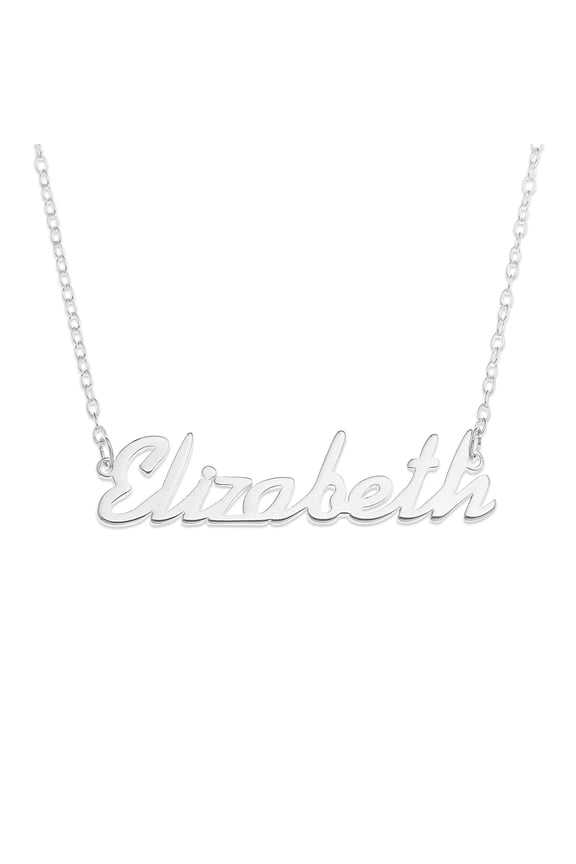Sterling Silver 'Elizabeth' Name Pendant on 16-inch Trace Chain - White