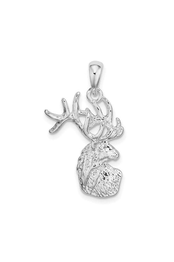 Sterling Silver Elk Head Pendant for Men, Rustic Antler Design Necklace, Nature Symbol Jewelry for Outdoorsmen, Western Wildlife Style, Masculine Wilderness Accessory