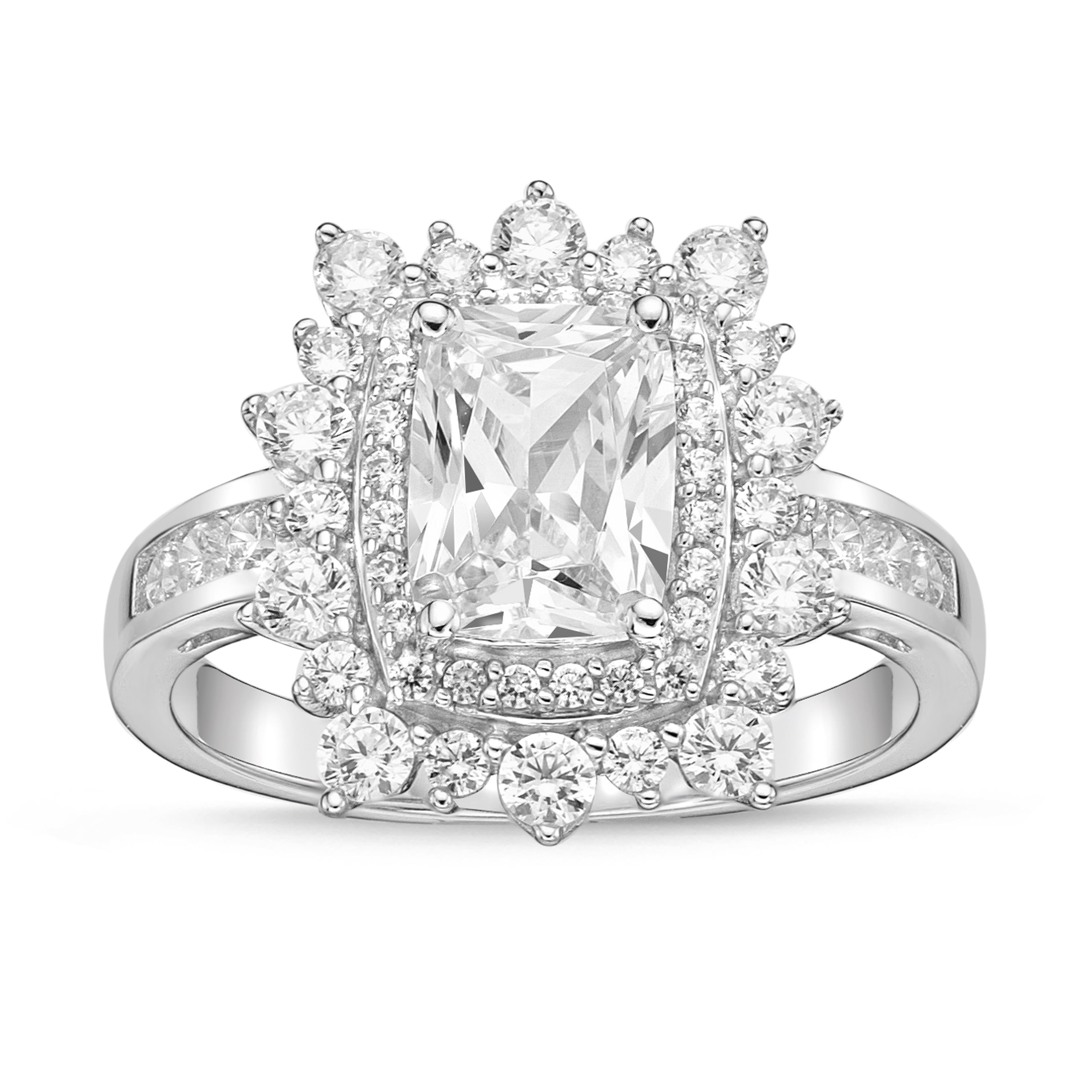 Sterling Silver Elongated Cushion Simulated Diamond Cocktail Ring