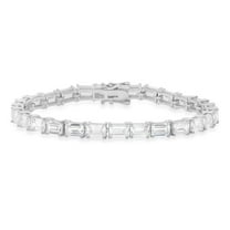 Sterling Silver Emerald-Cut Cubic Zirconia Tennis Bracelet