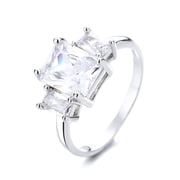 Amy and Annette Sterling Silver Emerald Cut Engagement Ring Simulated Diamonds