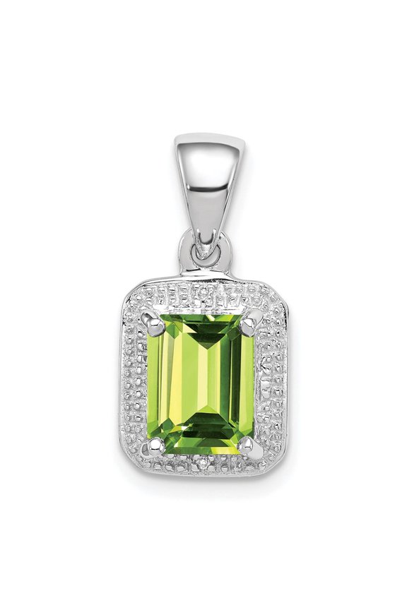 Sterling Silver Emerald Cut Green Gemstone Pendant Necklace for Women with Textured Halo, Modern Minimalist Rectangular Charm, Elegant Fashion Jewelry