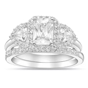 Sterling Silver Emerald Cut Simulated Diamond Bridal Set Rings