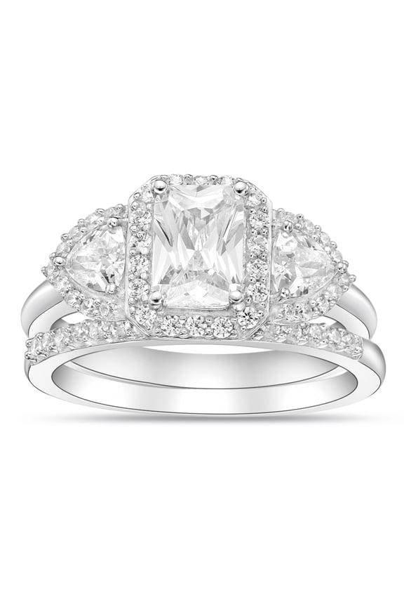 Emerald Cut Simulated Diamond Bridal Set Rings