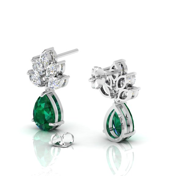 Sterling Silver Emerald & Diamond Tear Drop Earrings || Mother's Day Gift Earring, Gift for Her Earring || Silver Diary