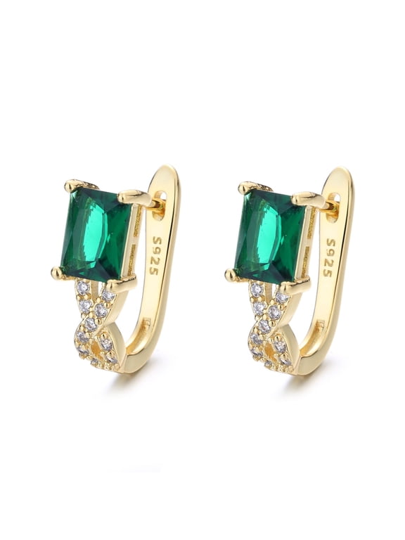 Sterling Silver Emerald Huggie Earring