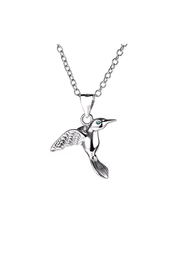 Sterling Silver Emerald Humming Bird Pendant Necklace