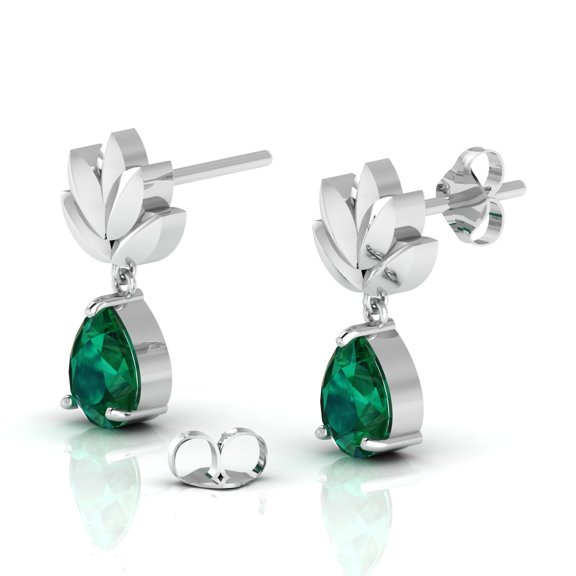 Sterling Silver Emerald Leaf Tear Drops Earrings || Congratulations Day Gift Earring, Gift for Her Earring || Silver Diary