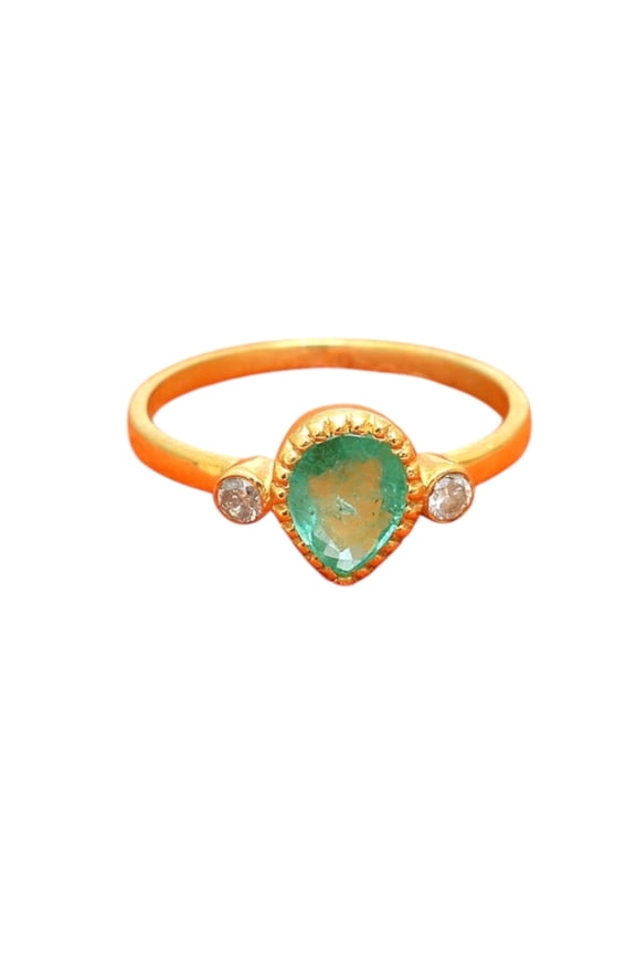 Sterling Silver Emerald Solitaire Ring, Estate Diamond Promise Ring, Gift For Wife