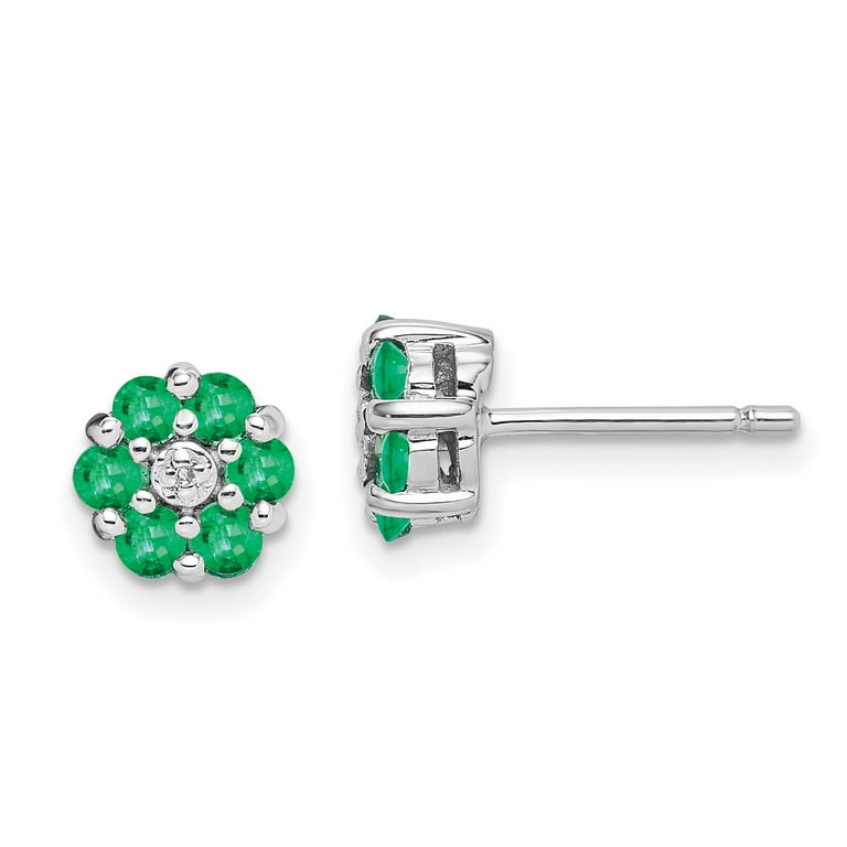 Sterling Silver Genuine Emerald And Diamond Post Earrings Sterling Silver Genuine Emerald And Diamond Post Earrings