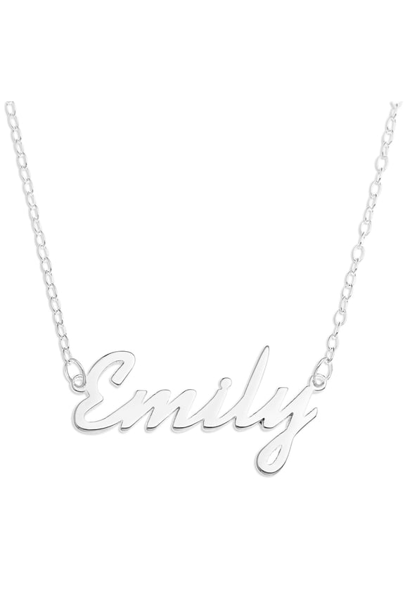 Sterling Silver 'Emily' Name Pendant on 16-inch Trace Chain - White