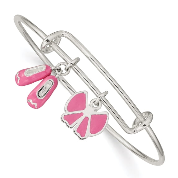 Sterling Silver Enamel Ballet Shoes and Bow Children's Bangle Bracelet