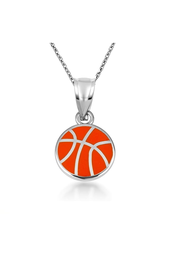 Sterling Silver Enamel Basketball Pendant Necklace, 22" Chain