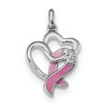 thumbnail image 1 of Sterling Silver Enamel CZ Ribbon Heart Pendant Charm, 1 of 1