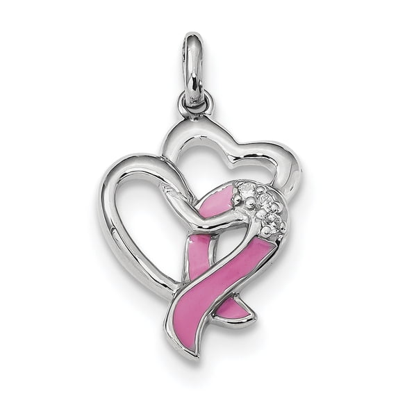 Sterling Silver Enamel CZ Ribbon Heart Pendant Charm