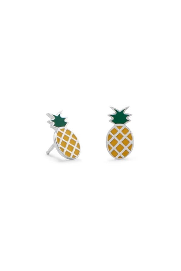 Sterling Silver & Enamel Pineapple Earring Studs