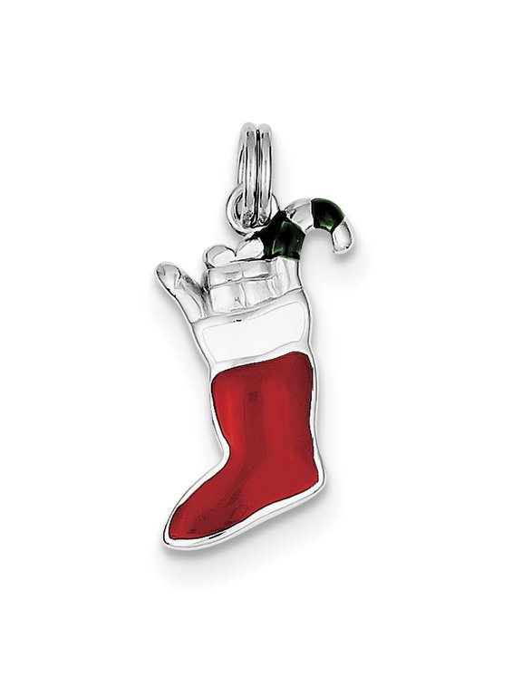 Sterling Silver Enamel Stocking Charm Pendant