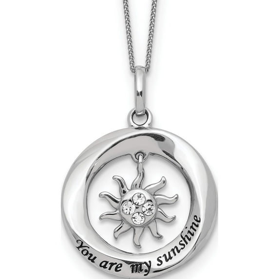 Sterling Silver Enamel You Are My Sunshine Crystal Sun Necklace (18 X 19.24) Made In Thailand qg5394-18
