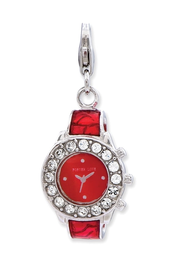 Sterling Silver Enameled 3-D Watch w/Lobster Clasp Charm