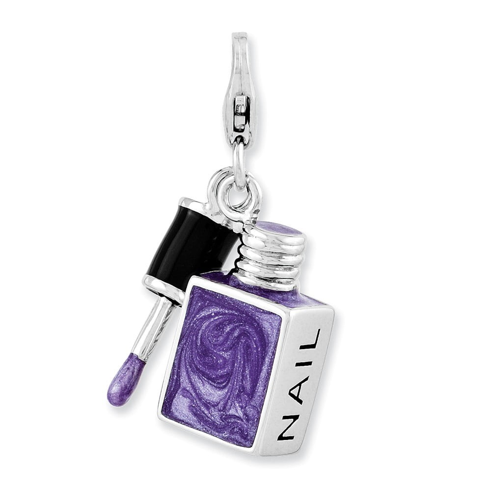 Sterling Silver Enameled 3-d Nail Enamel With Lobster Clasp Charm - Measures 29x16mm Wide