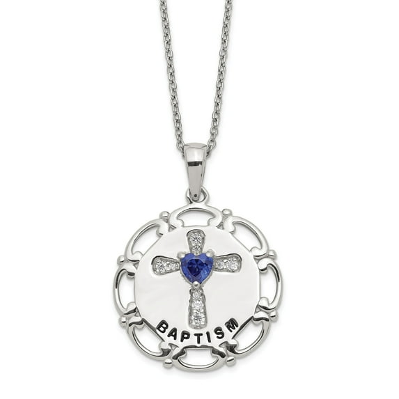 Sterling Silver Enameled Blue & Clear CZ Cross Necklace