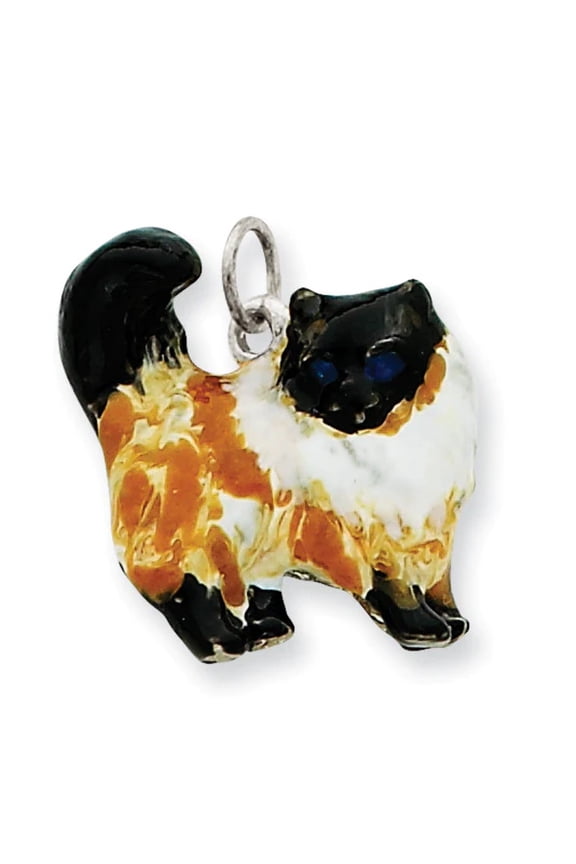 Sterling Silver Enameled Calico Cat Charm QC6392