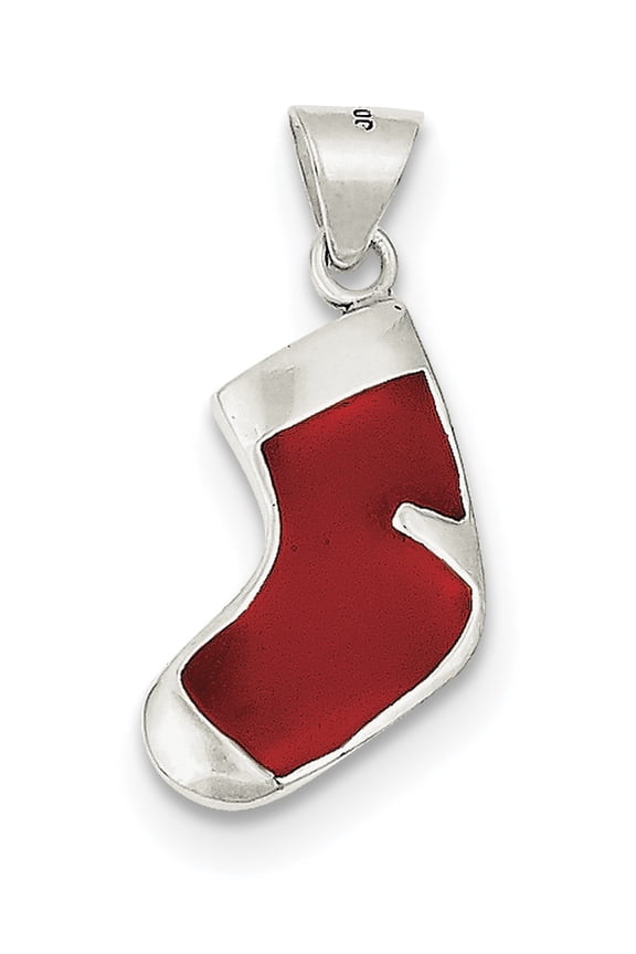 Sterling Silver Enameled Christmas Stocking Charm (25 X 10) Made In India qc6873
