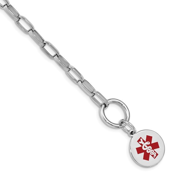 Sterling Silver Enameled Disc Med ID Bracelet - 8.6 Grams - 7.75 Inch - Toggle - Measures 16mm Wide