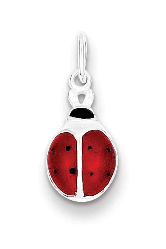 925 Sterling Silver Concave Polished Enameled Lady Bug Charm 18x10mm Wide Pendant Necklace for Women