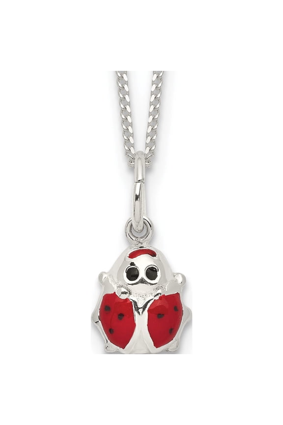 Sterling Silver Enameled Ladybug Necklace Made In India qg3376-14