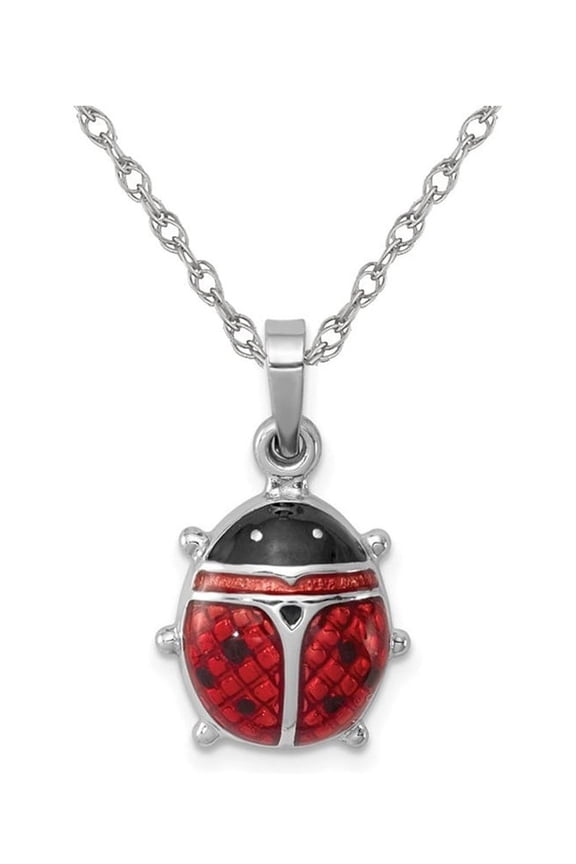 Gem & Harmony Sterling Silver Enameled Ladybug Pendant Necklace with Chain for Women