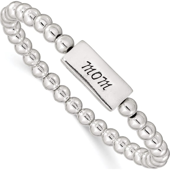 Sterling Silver Enameled Mom Stretch Bracelet Made In India qg3208
