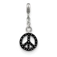 thumbnail image 1 of 925 Sterling Silver Polished Enameled Peace Symbol 1/2inch Dangle Enhancer Charm 26x10mm Wide Pendant Necklace for Women, 1 of 4