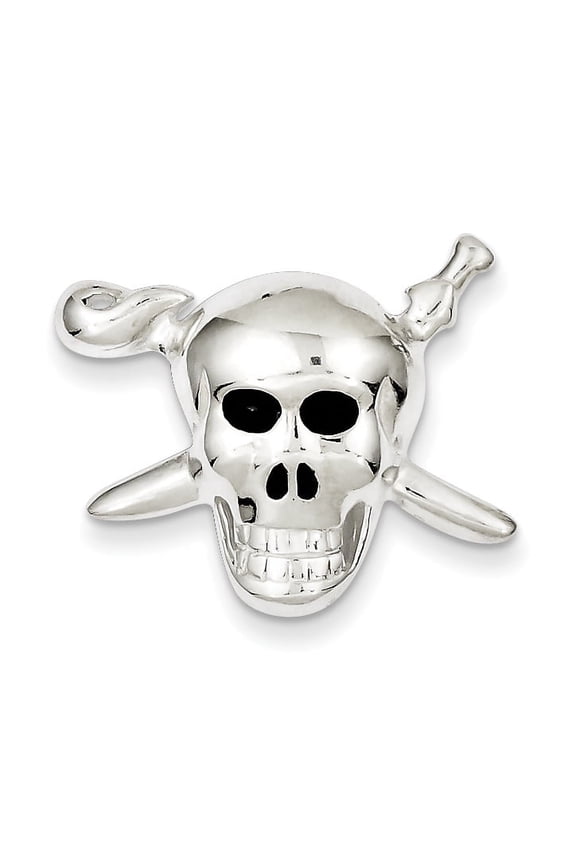 Sterling Silver Enameled Skull with Cross Bones Pendant Charm