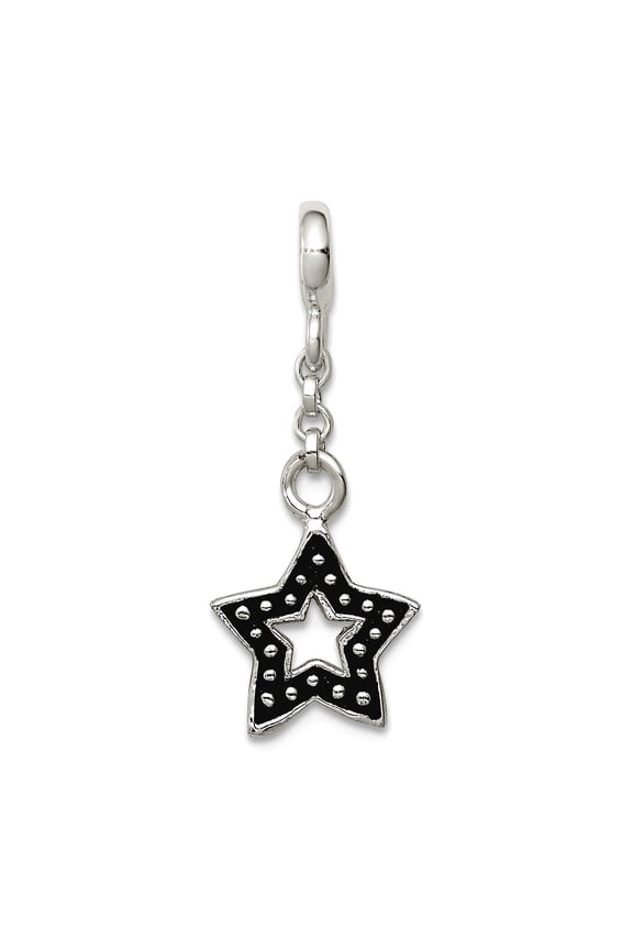 925 Sterling Silver Polished Enameled Star 1/2inch Dangle Enhancer Charm 28x11mm Wide Pendant Necklace for Women