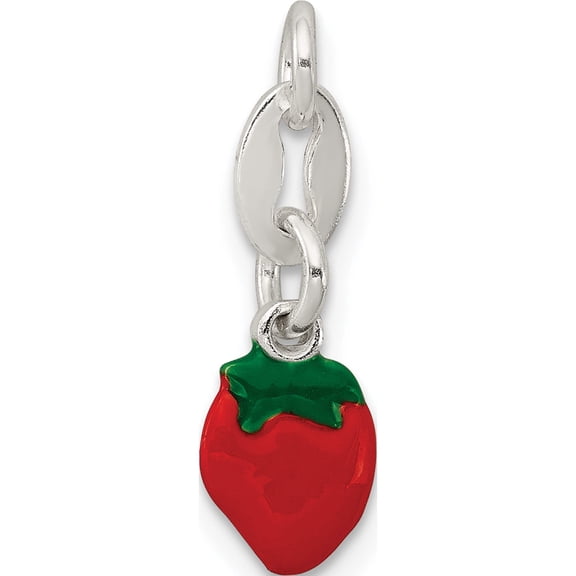 Sterling Silver Enameled Strawberry Charm (8 X 6) Made In India qc6146