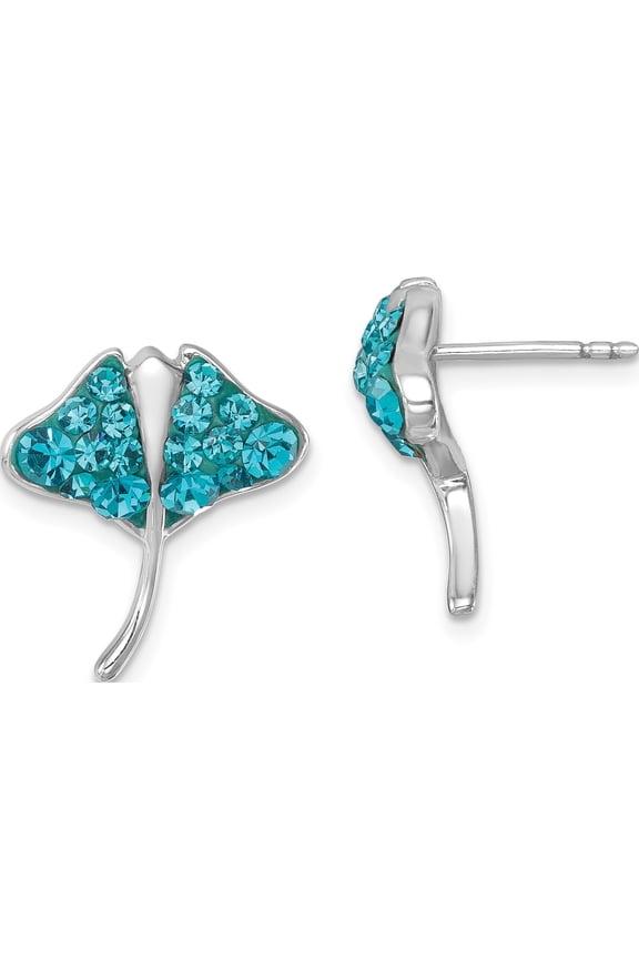Sterling Silver Rhodium-plated Polished Blue Crystal Sting Ray Post Earring