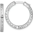 thumbnail image 1 of Sterling Silver Enchanting, Unique, Elegant 27.6 Mm 27.7 Tone Rhodium-Plated Polished Diamond-Cut 3X28Mm With Safety Lock Hinged Square Tube Hoop Earrings, 1 of 3