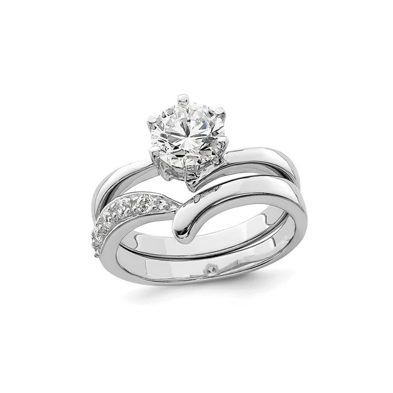 Sterling Silver Engagement Bridal Wedding Ring Set with Cubic
