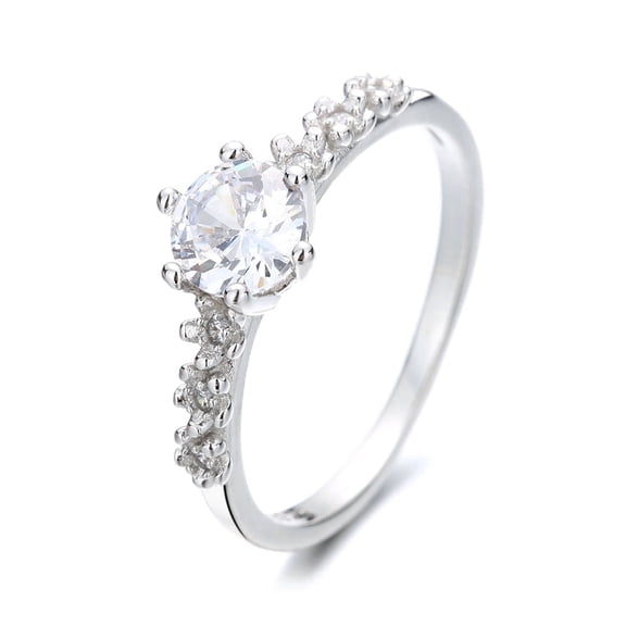 Sterling Silver Engagement Ring with Simulated Diamonds
