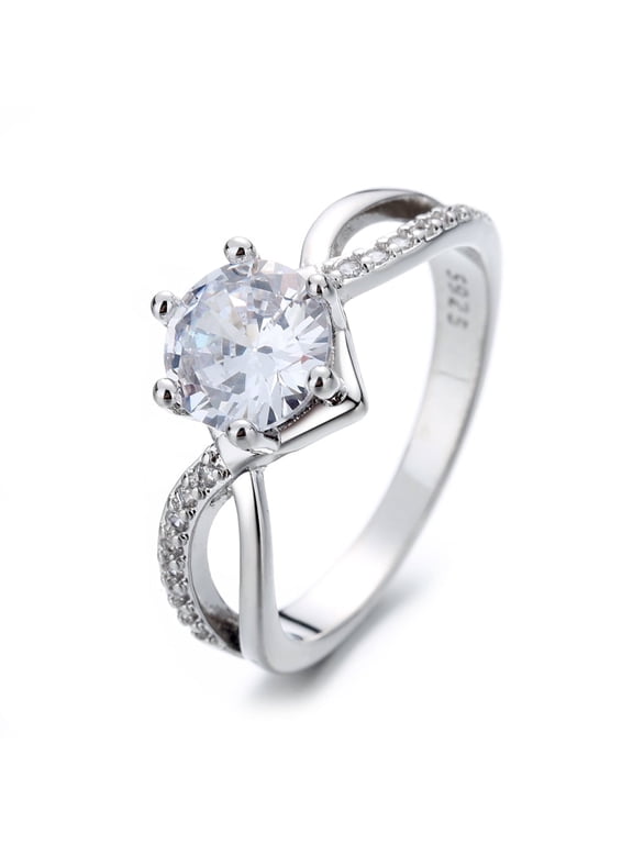 Sterling Silver Engagement Ring with Simulated Diamonds