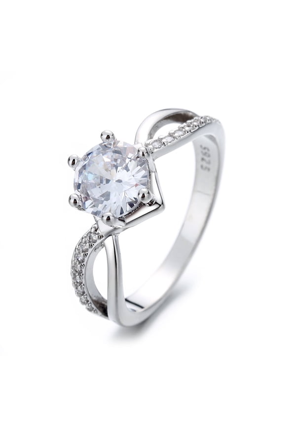 Sterling Silver Engagement Ring with Simulated Diamonds