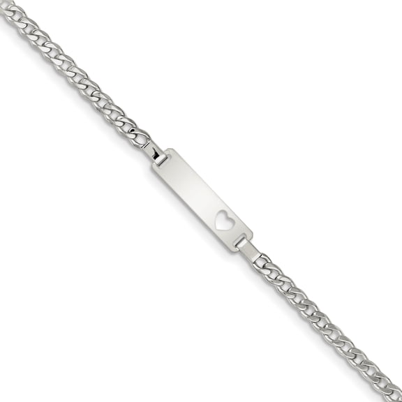 925 Sterling Silver Polished Teen ID Cut out Love Heart Bracelet 5.5 Inch Lobster Claw 6mm Wide Identification-Bracelet