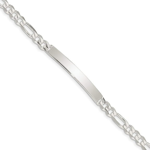 Sterling Silver Engravable 8in Figaro Men's ID Bracelet