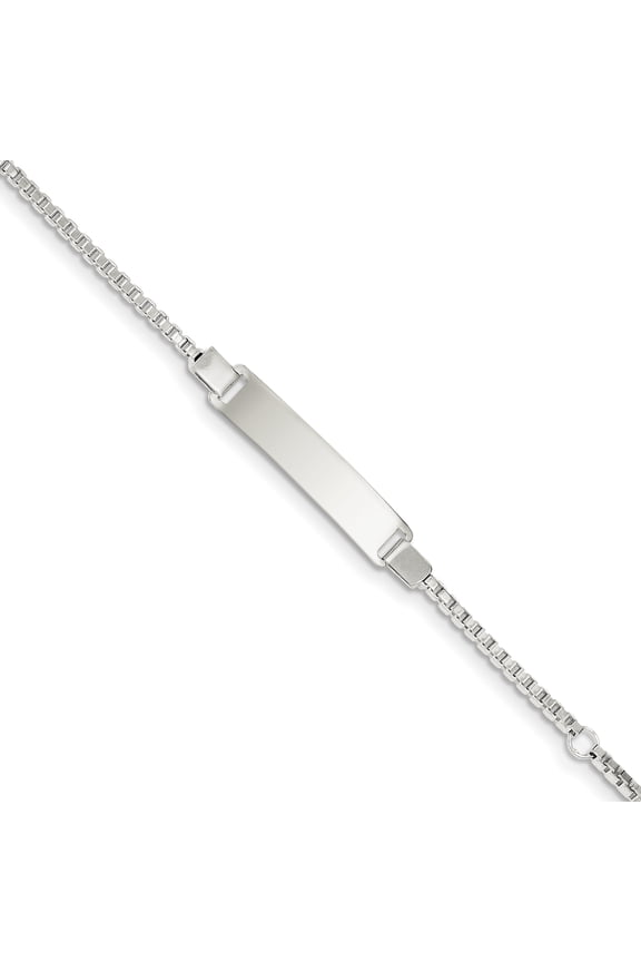Sterling Silver Engraveable Childrens ID on Box Chain Bracelet