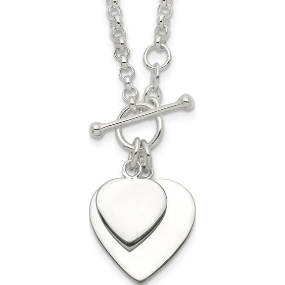 Sterling Silver Engraveable Double Heart Toggle Necklace Made In Thailand qg1441-18