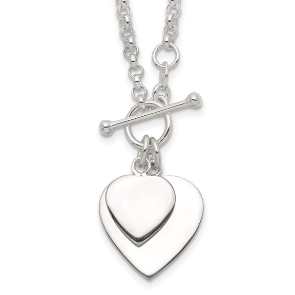 925 Sterling Silver Solid Polished Love Heart Necklace 18 Inch Toggle 29mm Wide Pendant Necklace for Women