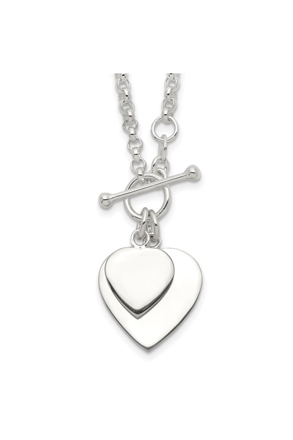 Sterling Silver Engraveable Double Heart Toggle Necklace