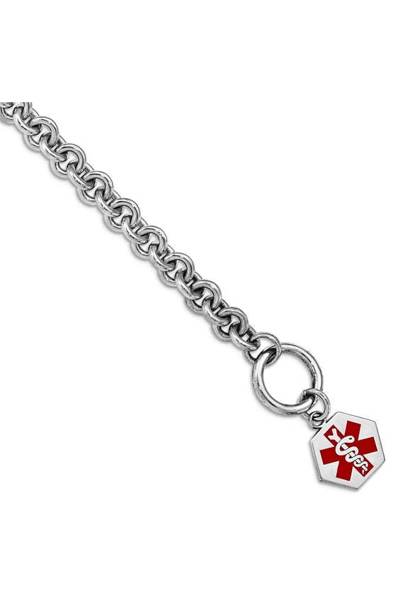 925 Sterling Silver Polished Engraveable Enamel Hexagon Medical ID Bracelet -7.75 Inch Toggle 16mm Wide Identification B